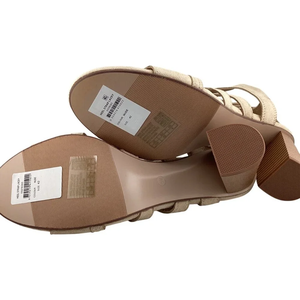 City Chic Womens Heel Strap Lacey Size 11-11.5 42 NWB Nude Beige Strappy Sandals - Picture 10 of 10